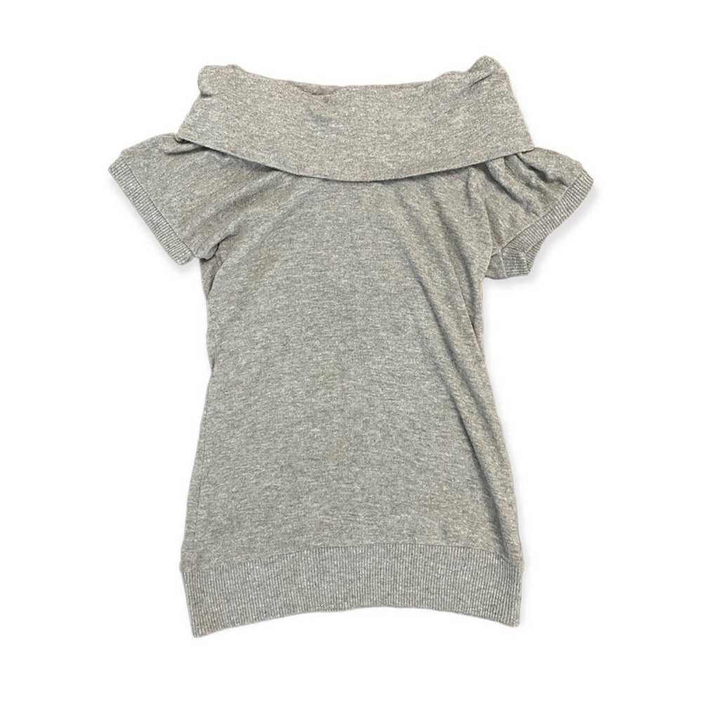 Womens Gray Short Sleeve Off Shoulder Stretch Fitted Sweater Size Medium